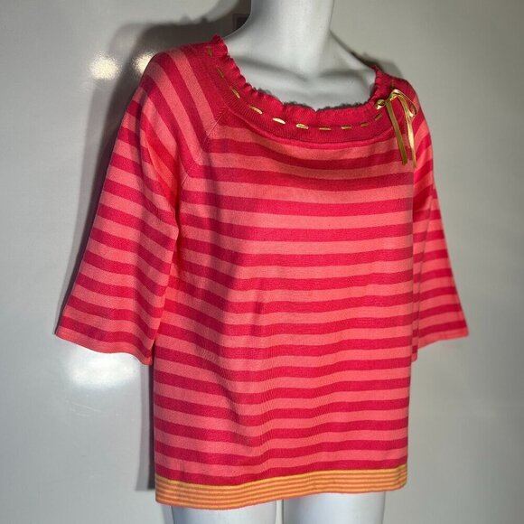 Vintage 80's Stripe Sweater SZ XL Hot Pinks & Yellow Bright Soft Knit - Picture 5 of 7